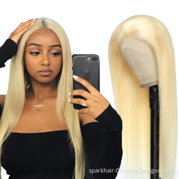 Blonde Colored Brazilian Virgin Hair Full lace Wigs Vendors,613 Ash Blonde Straight Human Hair Lace Front Wig for Black Women